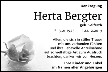 Traueranzeige von Herta Bergter von Mitteldeutsche Zeitung Zeitz