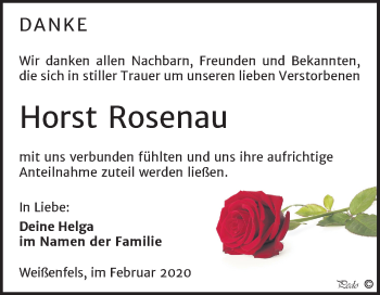 Traueranzeige von Horst Rosenau von Mitteldeutsche Zeitung Weißenfels