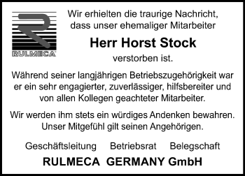 Traueranzeige von Horst Stock von Super Sonntag Aschersleben