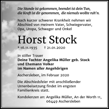 Traueranzeige von Horst Stock von Mitteldeutsche Zeitung Aschersleben