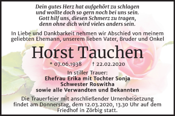 Traueranzeige von Horst Tauchen von Mitteldeutsche Zeitung Bitterfeld