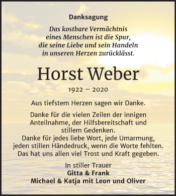 Traueranzeige von Horst Weber von Mitteldeutsche Zeitung Weißenfels