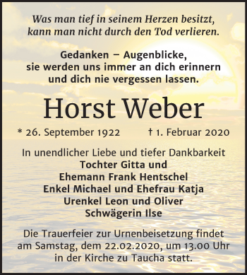 Traueranzeige von Horst Weber von Wochenspiegel Weißenfels