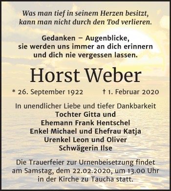 Traueranzeige von Horst Weber von Mitteldeutsche Zeitung Weißenfels