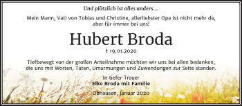 Traueranzeige von Hubert Broda von Wochenspiegel Merseburg/Querfurt