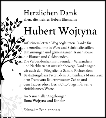 Traueranzeige von Hubert Wojtyna von Mitteldeutsche Zeitung Wittenberg