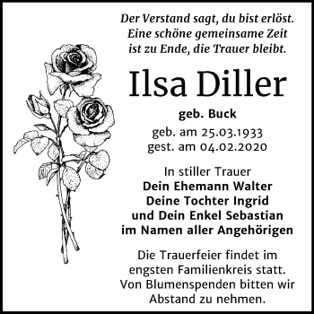 Traueranzeige von Ilsa Diller von Wochenspiegel Bitterfeld