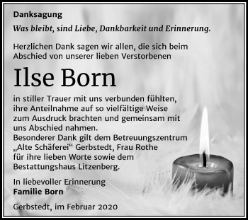 Traueranzeige von Ilse Born von Wochenspiegel Mansfelder Land