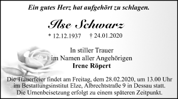 Traueranzeige von Ilse Schwarz von Super Sonntag Dessau-Roßlau