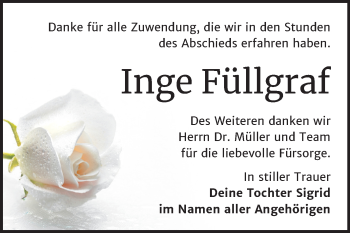 Traueranzeige von Inge Füllgraf von Mitteldeutsche Zeitung Mansfelder Land