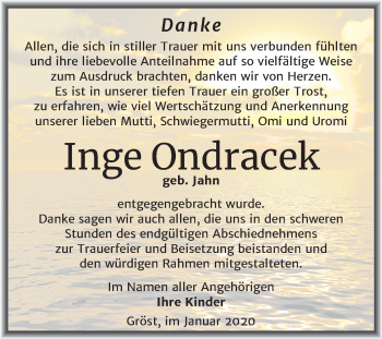 Traueranzeige von Inge Ondracek von Super Sonntag Merseburg/Querfurt