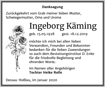 Traueranzeige von Ingeborg Käming von Mitteldeutsche Zeitung Dessau-Roßlau