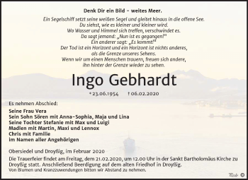 Traueranzeige von Ingo Gebhardt von Super Sonntag Zeitz