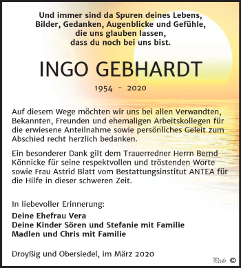 Traueranzeige von Ingo Gebhardt von Super Sonntag Zeitz