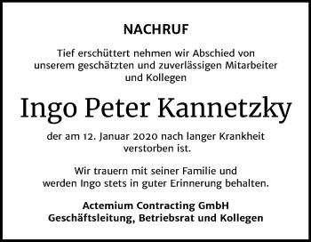 Traueranzeige von Ingo Peter Kannetzky von Wochenspiegel Merseburg/Querfurt