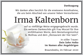 Traueranzeige von Irma Kaltenborn von Mitteldeutsche Zeitung Merseburg/Querfurt