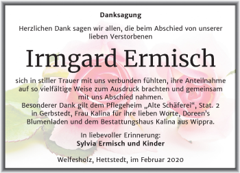 Traueranzeige von Irmgard Ermisch von Mitteldeutsche Zeitung Mansfelder Land