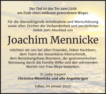 Traueranzeige von Joachim Mennicke von Mitteldeutsche Zeitung Bernburg