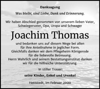 Traueranzeige von Joachim Thomas von Mitteldeutsche Zeitung Mansfelder Land