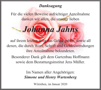 Traueranzeige von Johanna Jahns von Mitteldeutsche Zeitung Aschersleben