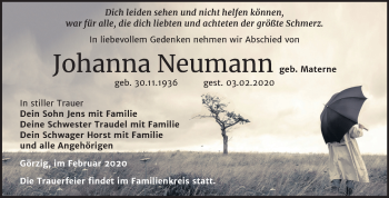 Traueranzeige von Johanna Neumann von Mitteldeutsche Zeitung Köthen