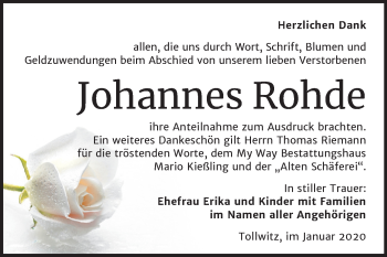 Traueranzeige von Johannes Rohde von Super Sonntag Merseburg/Querfurt