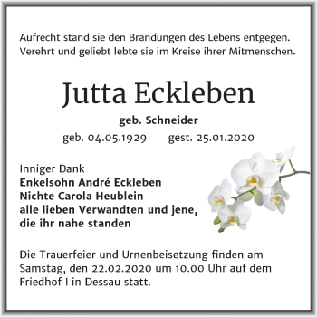 Traueranzeige von Jutta Eckleben von Mitteldeutsche Zeitung Dessau-Roßlau
