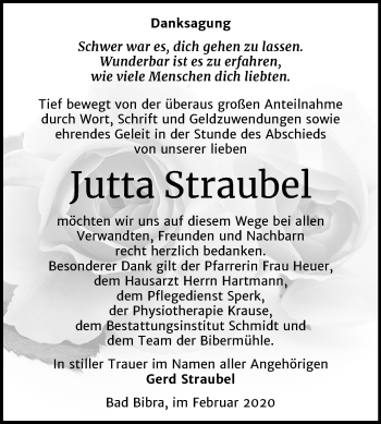 Traueranzeige von Jutta Straubel von Mitteldeutsche Zeitung Naumburg/Nebra