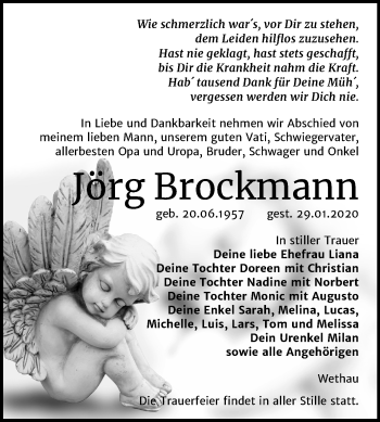 Traueranzeige von Jörg Brockmann von Wochenspiegel Naumburg/Nebra