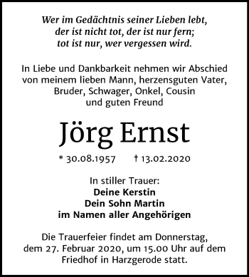 Traueranzeige von Jörg Ernst von Super Sonntag Quedlinburg