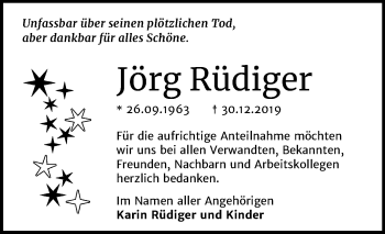 Traueranzeige von Jörg Rüdiger von Super Sonntag Mansfelder Land