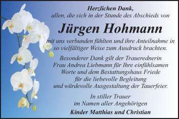 Traueranzeige von Jürgen Hohmann von Mitteldeutsche Zeitung Dessau-Roßlau