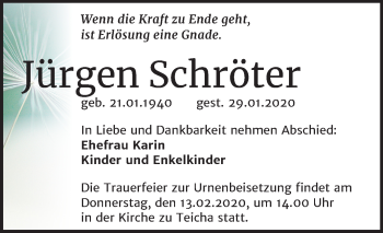 Traueranzeige von Jürgen Schröter von Mitteldeutsche Zeitung Halle/Saalkreis