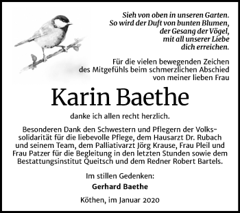 Traueranzeige von Karin Baethe von Super Sonntag Köthen