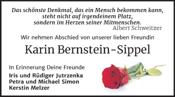 Traueranzeige von Karin Bernstein-Sippel von Mitteldeutsche Zeitung Zeitz