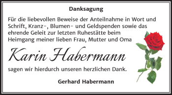Traueranzeige von Karin Habermann von Mitteldeutsche Zeitung Merseburg/Querfurt