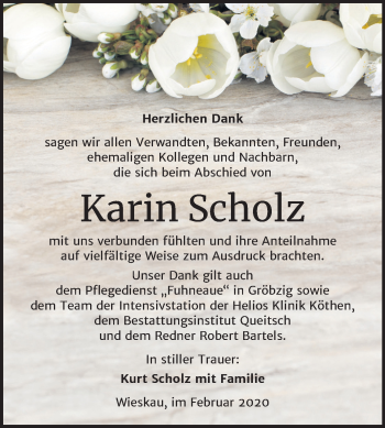 Traueranzeige von Karin Scholz von Super Sonntag Köthen