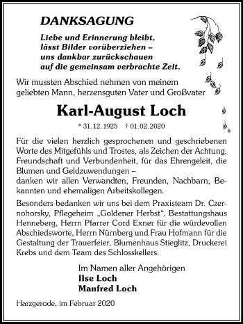 Traueranzeige von Karl-August Loch von Mitteldeutsche Zeitung Quedlinburg