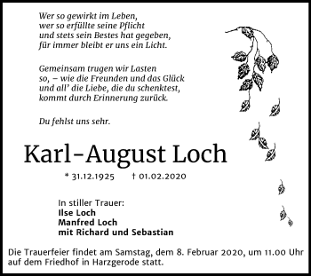 Traueranzeige von Karl-August Loch von Mitteldeutsche Zeitung Quedlinburg