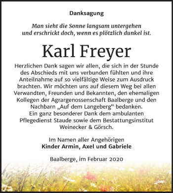 Traueranzeige von Karl Freyer von Mitteldeutsche Zeitung Bernburg