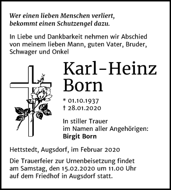 Traueranzeige von Karl-Heinz Born von Wochenspiegel Mansfelder Land