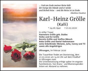 Traueranzeige von Karl-Heinz Grölle von Mitteldeutsche Zeitung Sangerhausen