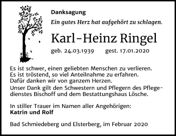 Traueranzeige von Karl-Heinz Ringel von Mitteldeutsche Zeitung Wittenberg