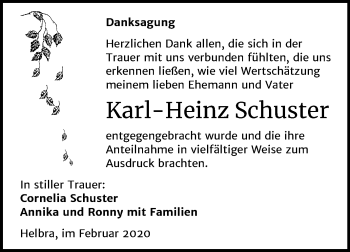 Traueranzeige von Karl-Heinz Schuster von Mitteldeutsche Zeitung Mansfelder Land