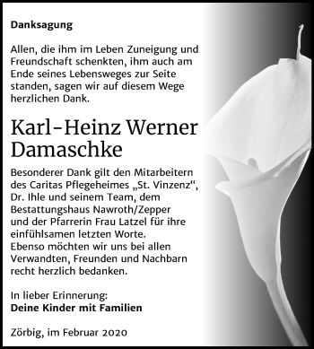 Traueranzeige von Karl-Heinz Werner Damaschke von Mitteldeutsche Zeitung Bitterfeld