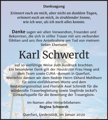 Traueranzeige von Karl Schwerdt von Wochenspiegel Merseburg/Querfurt