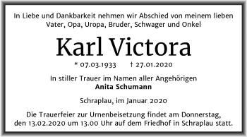 Traueranzeige von Karl Victora von Mitteldeutsche Zeitung Merseburg/Querfurt