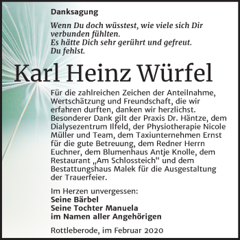 Traueranzeige von Karl Heinz Würfel von Super Sonntag Sangerhausen