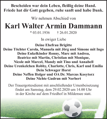 Traueranzeige von Karl Walter Armin Dammann von Super Sonntag Dessau-Roßlau