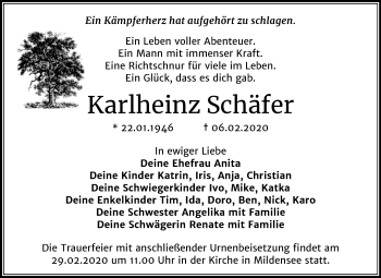 Traueranzeige von Karlheinz Schäfer von Mitteldeutsche Zeitung Dessau-Roßlau